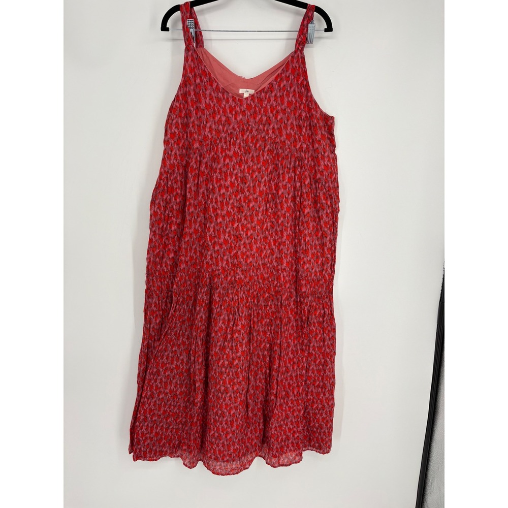 Joie Dress Womens Medium Red Tea Rose Tiered Cotton Midi Abstract Print
